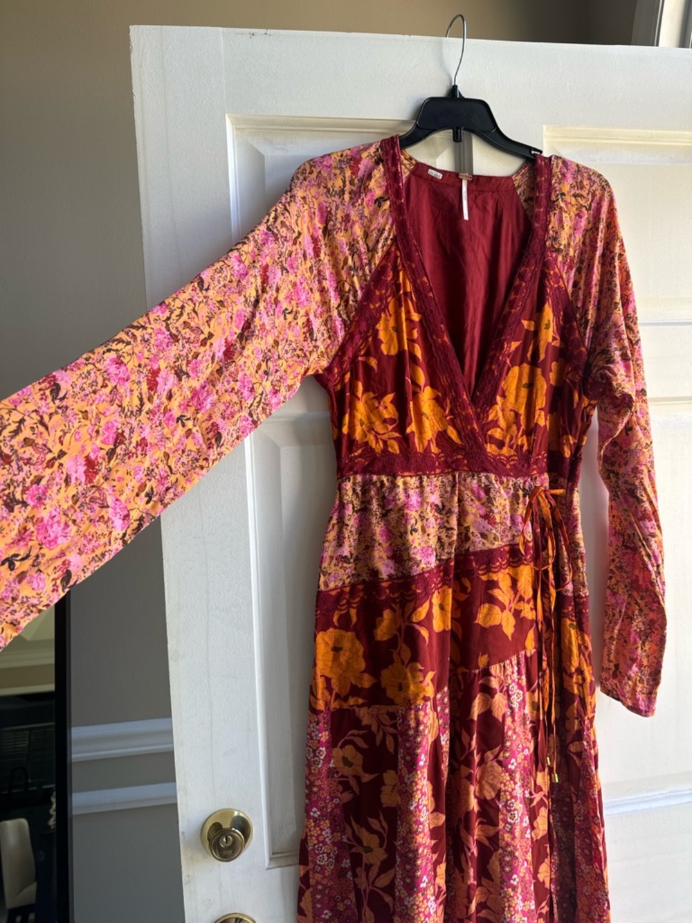 Free People Tilda Wrap Floral V-Neck Maxi Dress in Red and Pink - Picture 8 of 8